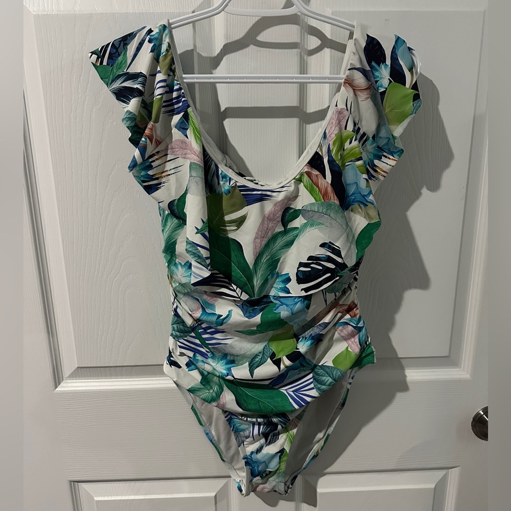 La Blanca ruffle off the shoulder one piece -Size 12